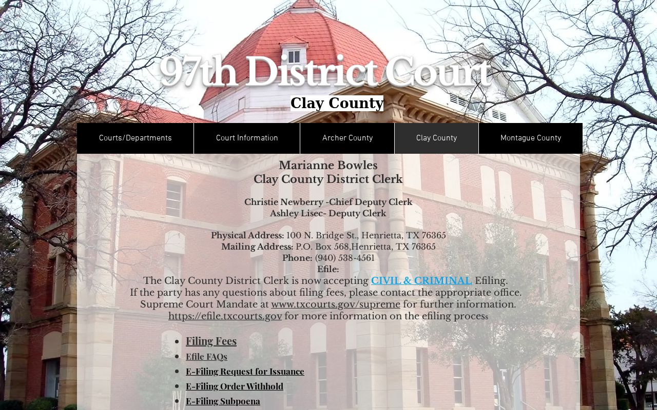 Clay County court date and district court location information