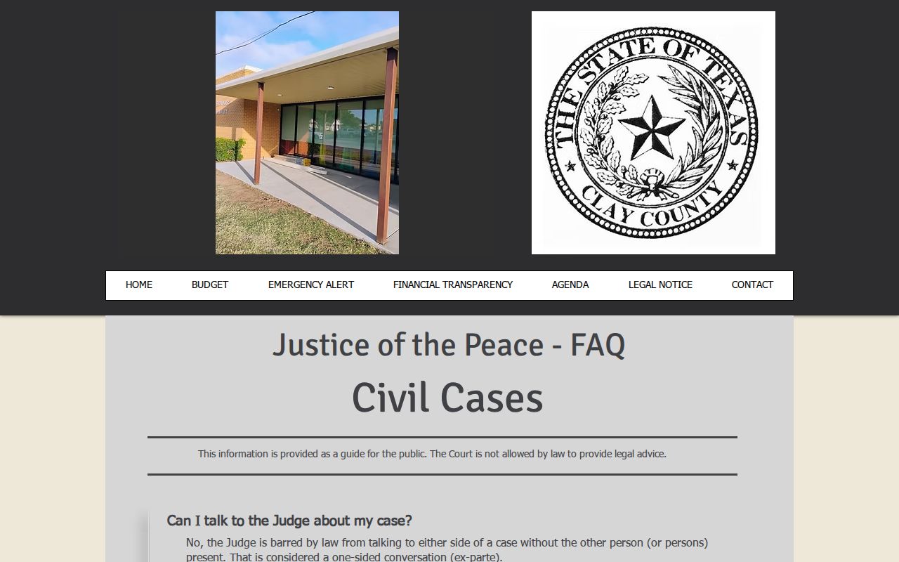 Clay County case lookup information for Justice Court civil cases
